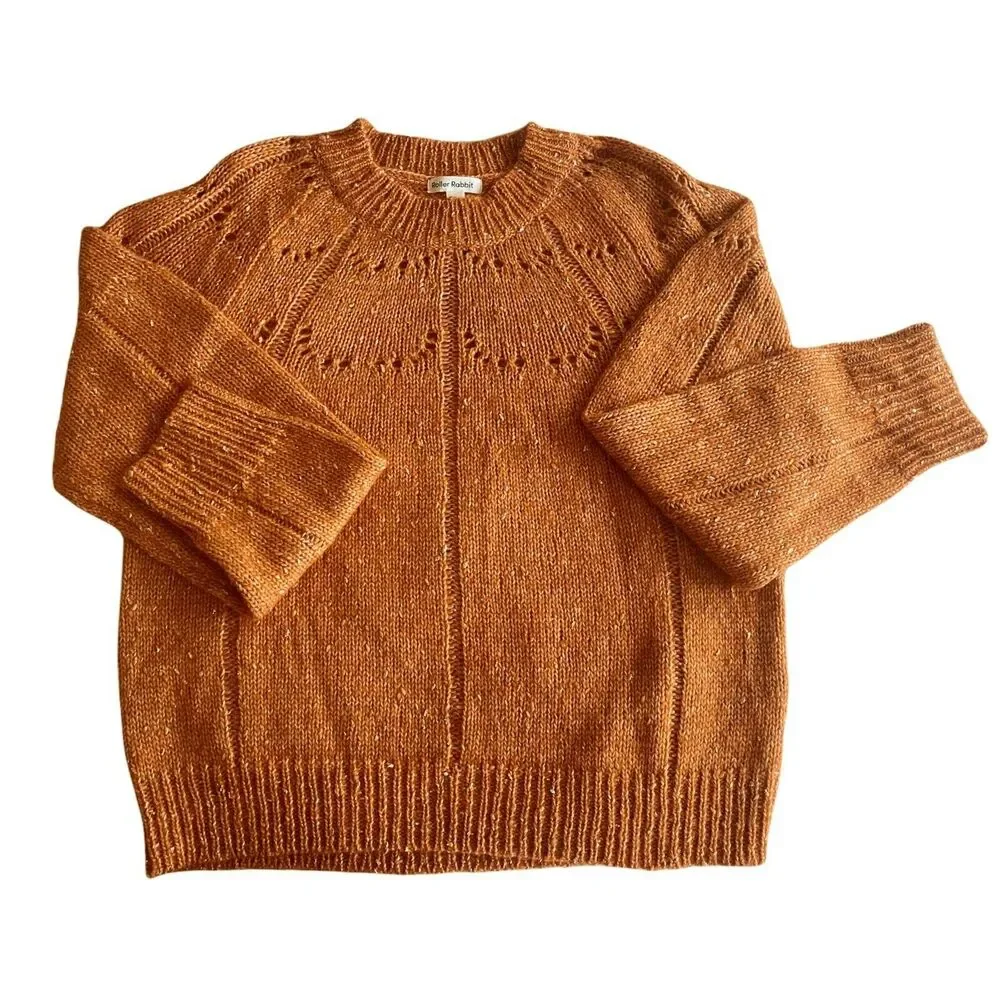 ROLLER RABBIT Velma Sweater Burnt Orange Alpaca Crew Neck Open-Knit Crew Neck - Picture 9 of 11
